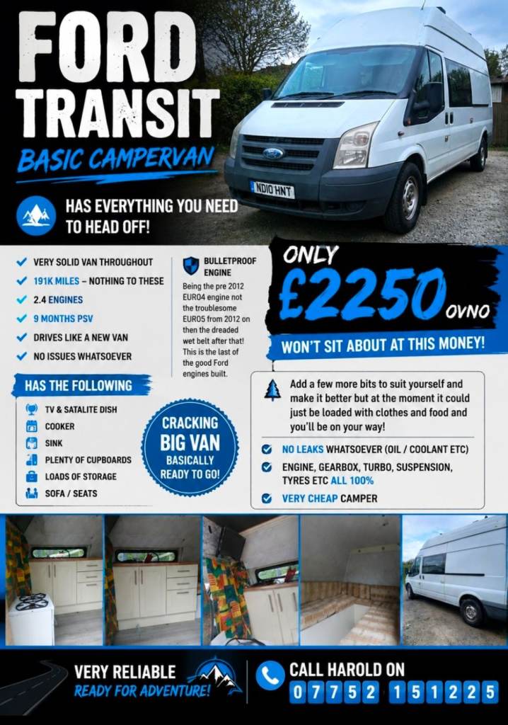 Long psv solid van camper conversion day van ready to go very cheap for quick sale 