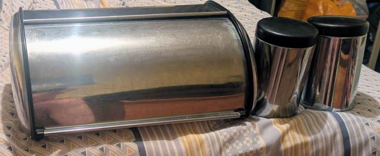 Retro Style Stainless Steel Bread Bin & Canister Set
