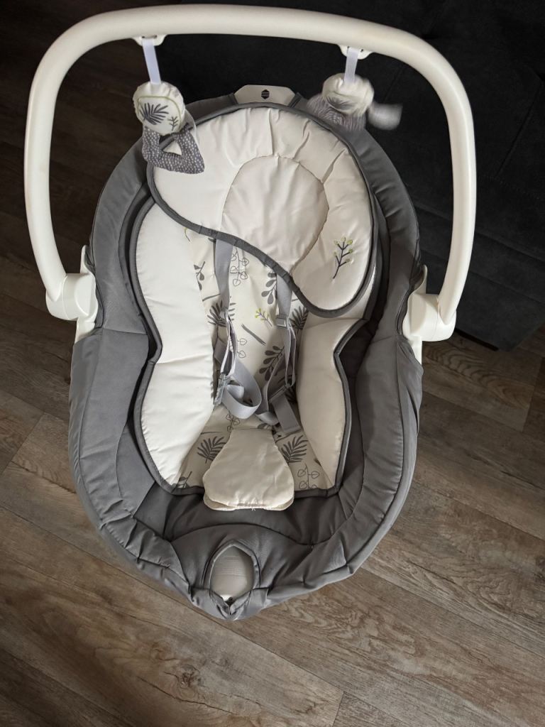 Baby Bouncer Chair - Grey and Cream, Good Condition
