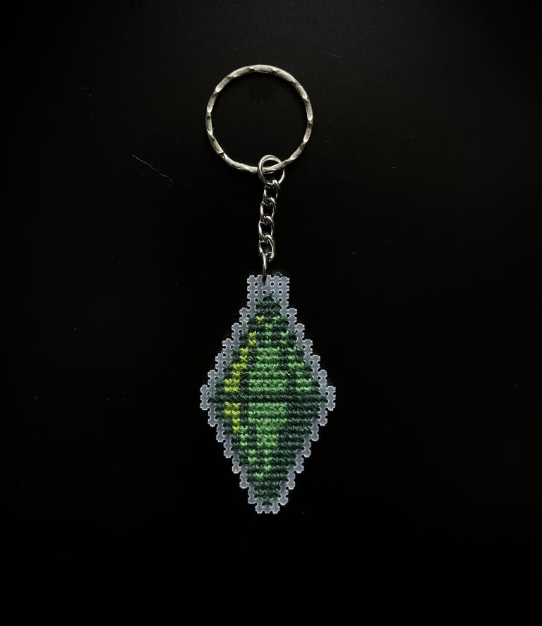 The Sims Plumbob cross stitch keychain 