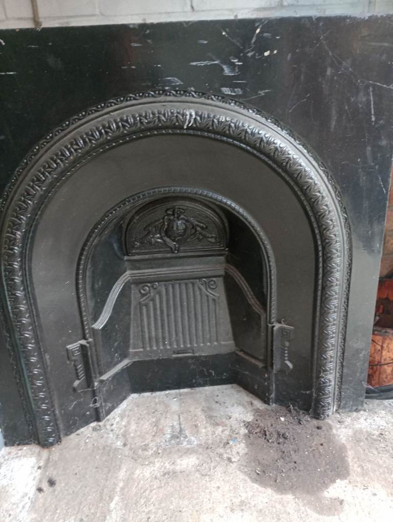 Vintage Cast Iron Fireplace Insert – Black, Fair Condition