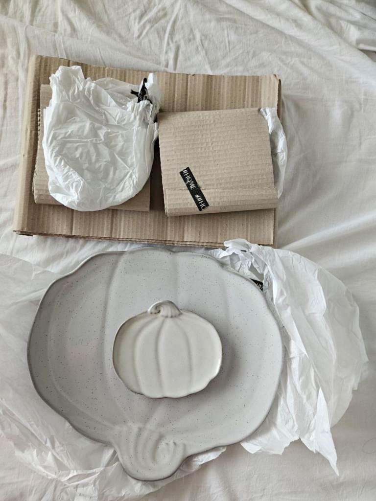 New H and M Pumpkin Plates - White Ceramic Dish Set