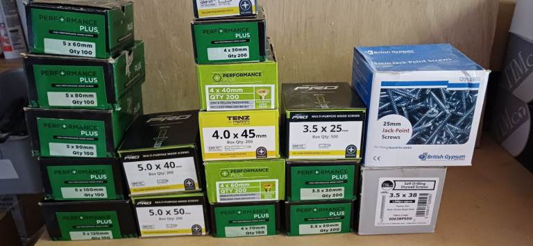 Various Boxes of New Screws and Fixings