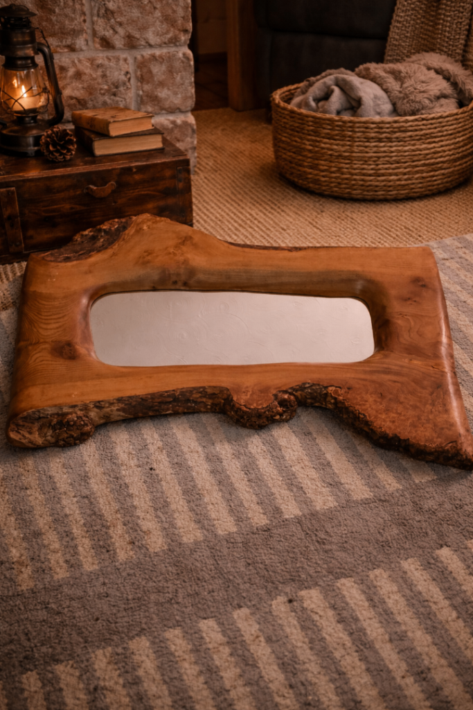 Handcrafted Live-Edge Oak Wooden Mirror – One of a Kind unique piece 