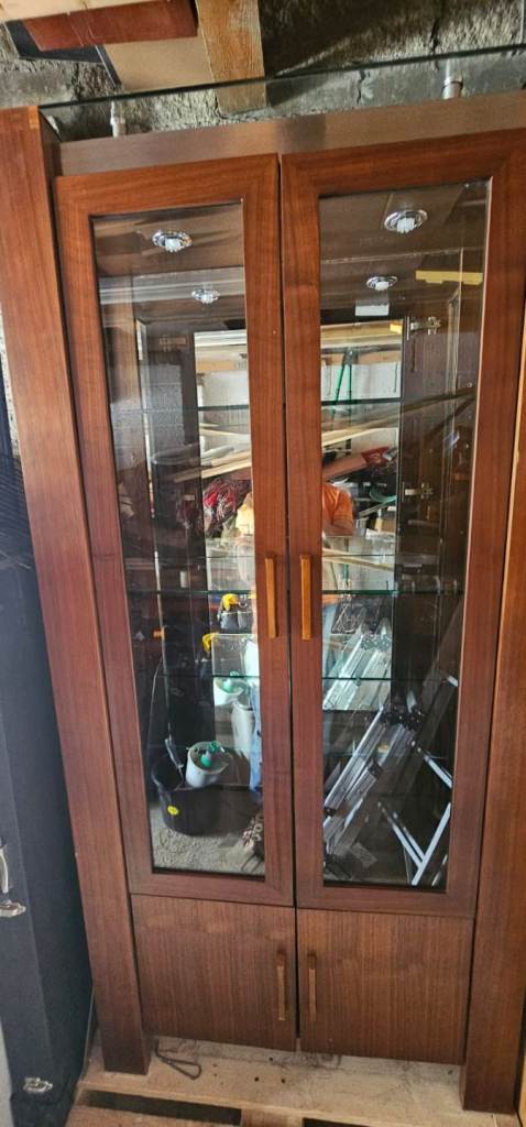 Wooden Display Cabinet with Glass Doors and Shelves