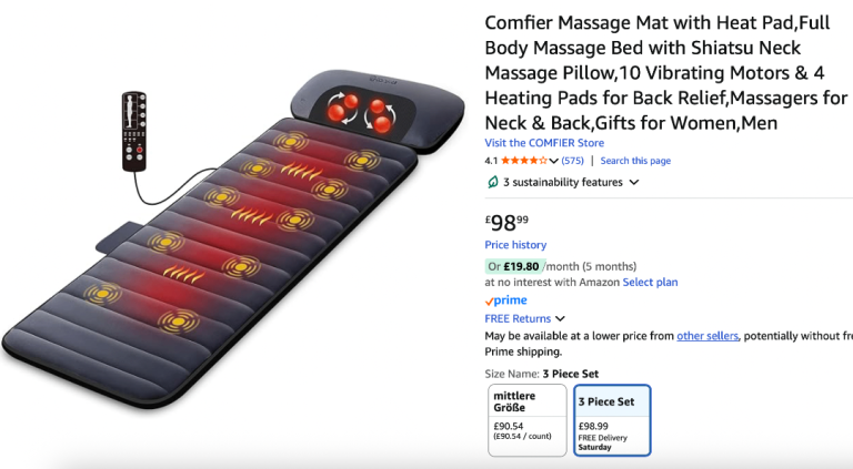 Comfier Massage Mat with Heat Pad. Full Body Massage Bed with Shiatsu Neck Massage Pillow.