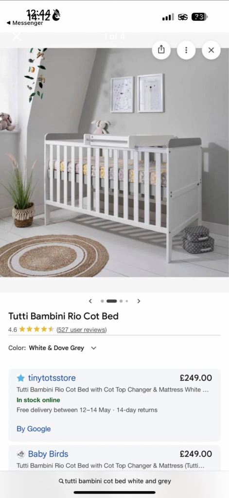 Tutti Bambini Rio Cot Bed White/Dove Grey – Good Condition