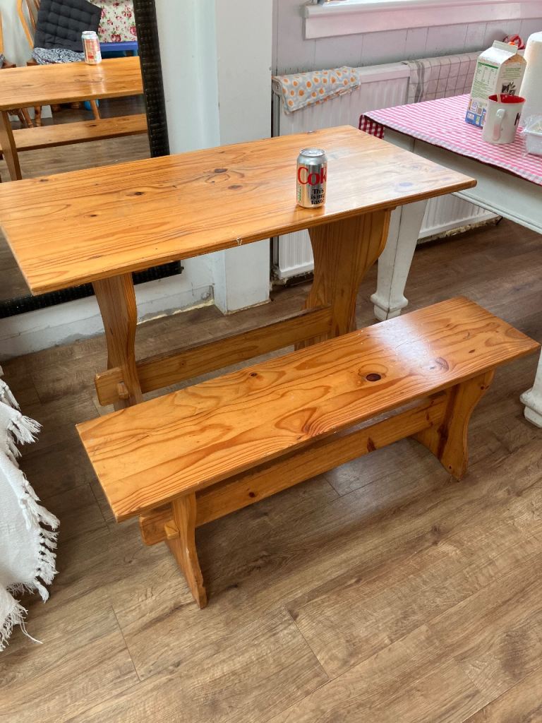 Solid Wood Pine Dining Table and Bench Set