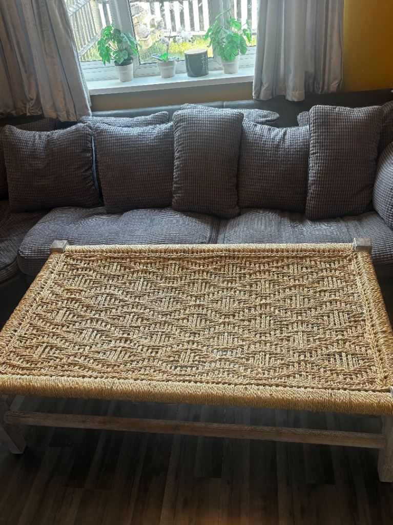Large Rattan Solid Wood Coffee Table - Living room Furniture 