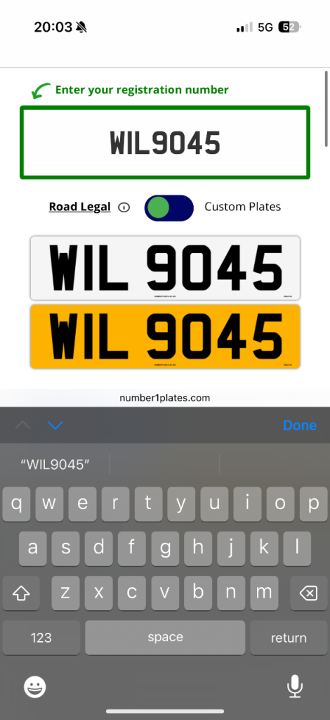 Number Plate for sale WIL9045