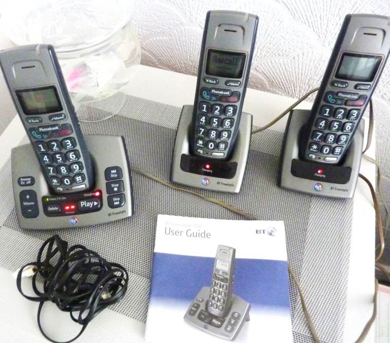 BT Freestyle 750 Cordless Phone Set – 3 Handsets – Big Buttons – Great for Seniors 