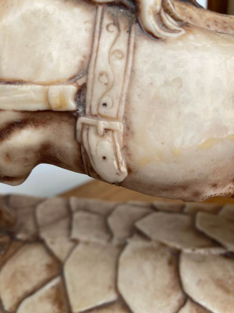 SIGNED LORENZO TONY ROMAN CHARIOT ALABASTER COMPOSITE STATUE