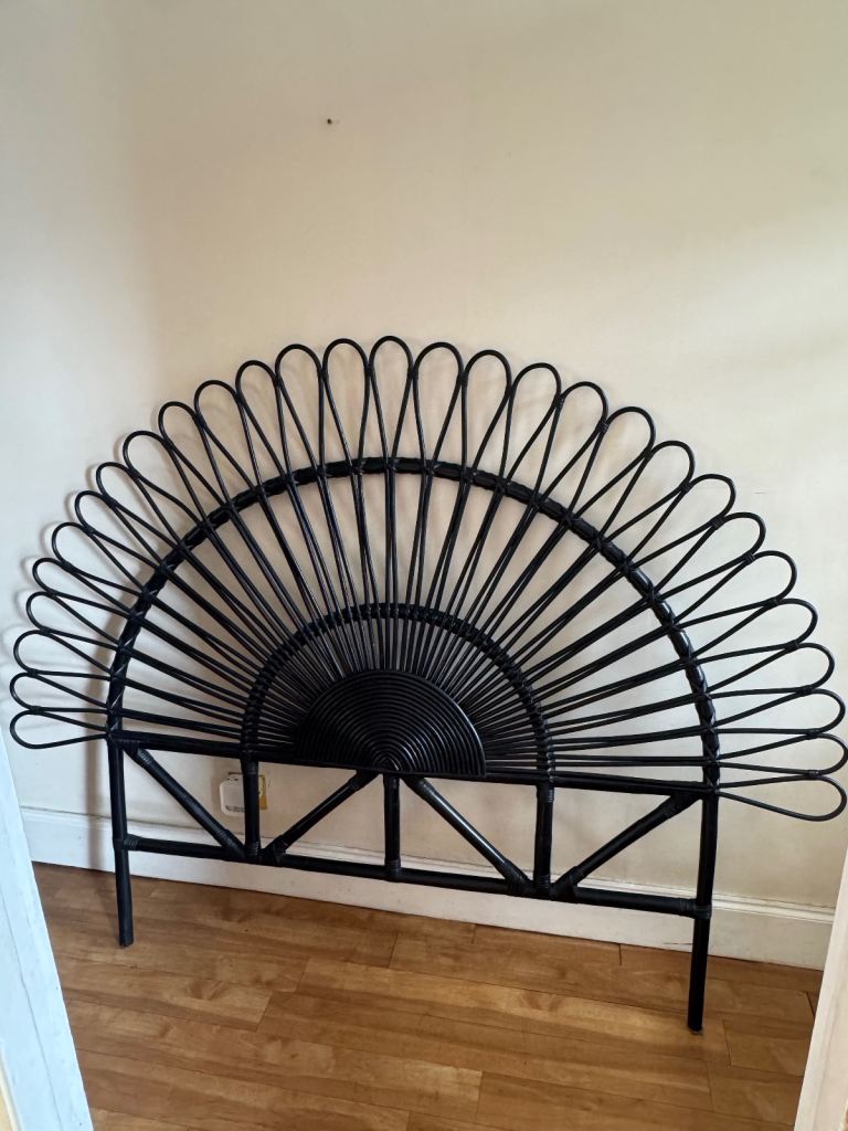 Habitat Black Merek Peacock Rattan Bedhead/Headboard