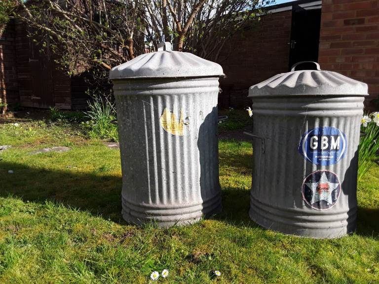 Old style galvanised dustbins