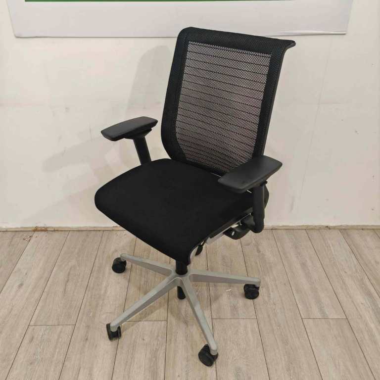 Steelcase Think V1 Operator Chair, Adjustable, Black Fabric / Mesh, Grey Swivel Base