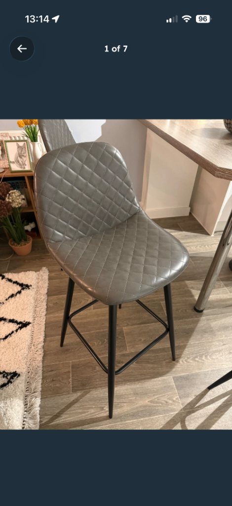 Grey quilted bar stools x 4