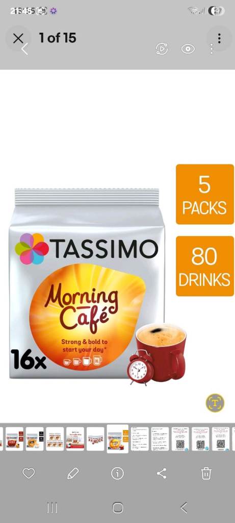 Tassimo Kenco Morning cafe coffee pods 80 Servings
