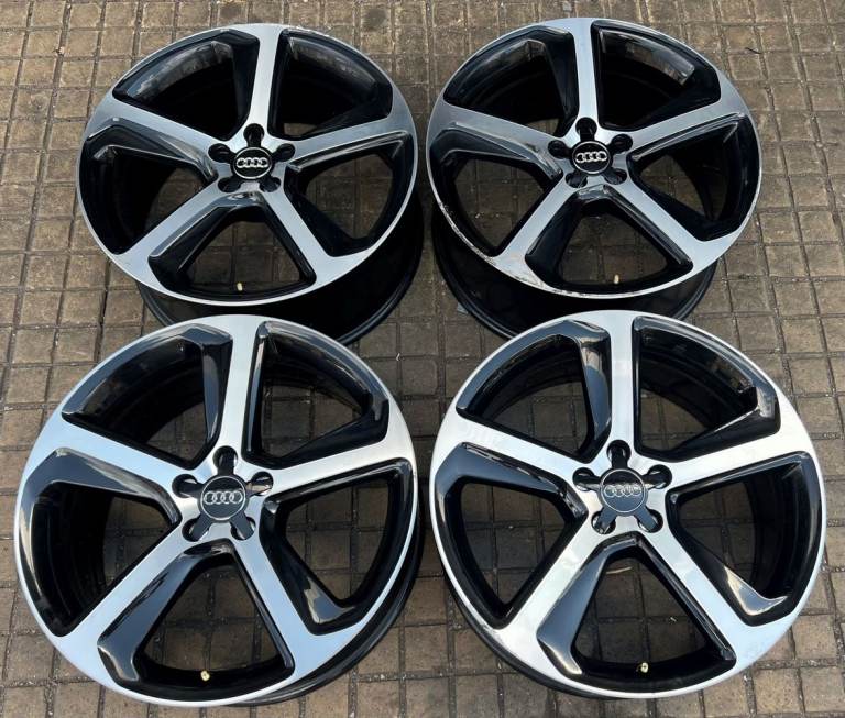 AUDI Q5 8R 4X 20' GENUINE 5 SPOKE BLACK DIAMOND CUT USED ALLOY WHEELS S673U4