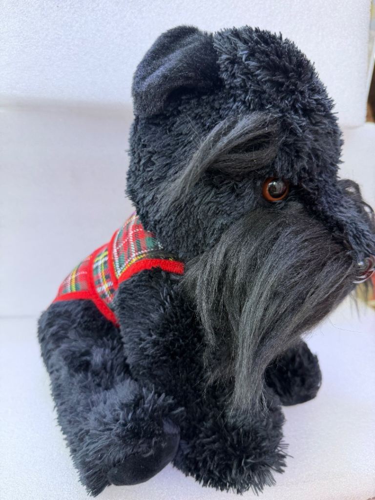 Lovely Soft Black Terrier Dog Plush Toy with Tartan Jumper
