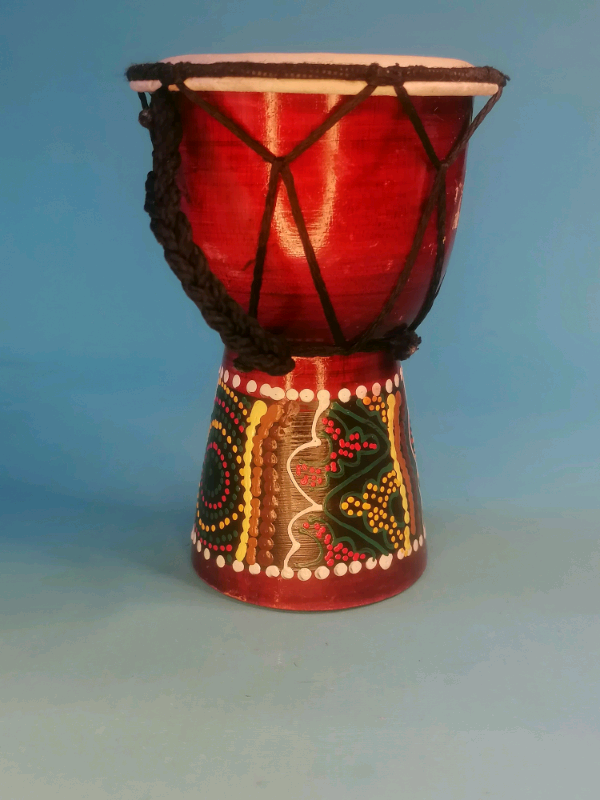 6-inch Vintage African Tribal  Finger  Drum , Hand CRAFTED & PAINTED. 