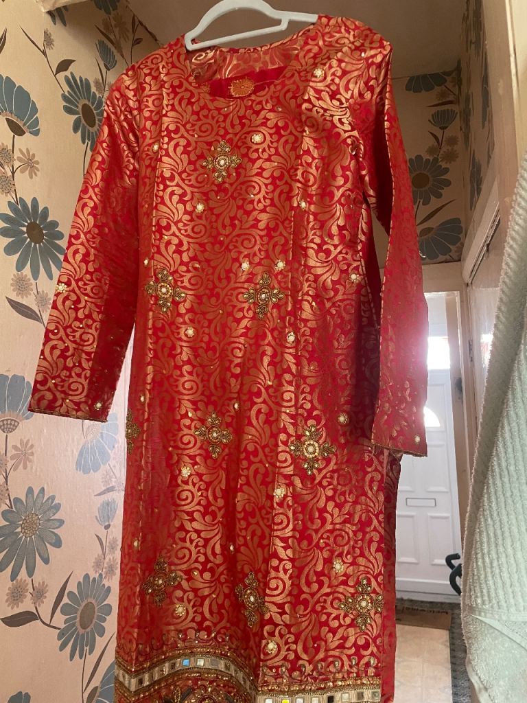 Red and grey shalwar kameez 