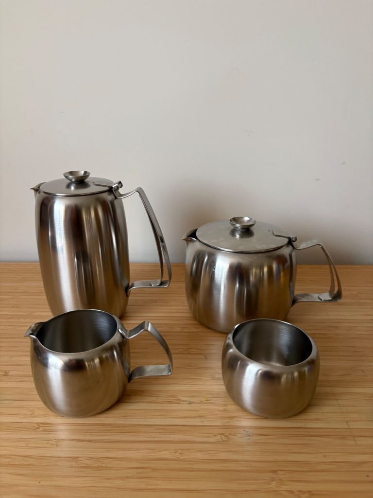 Vintage, Mid Century, Old Hall, 4 Piece Teapot/Coffee pot set. Stainless steel