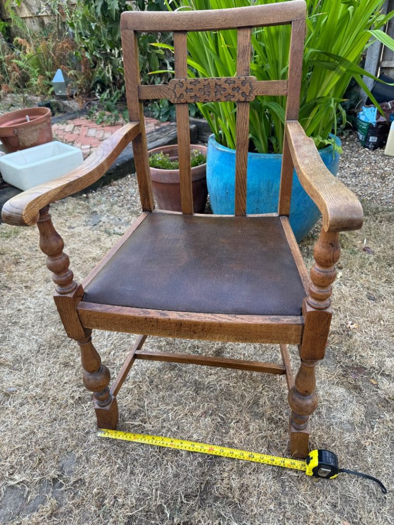 Vintage Wooden Armchair with Leather Seat – Good Condition