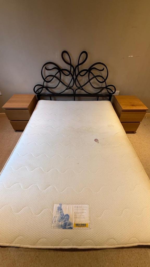Double Bed Frame – Black Metal with Decorative Headboard | £50