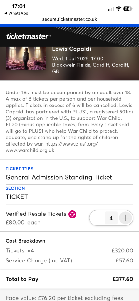 4 Lewis Capaldi Tickets CARDIFF