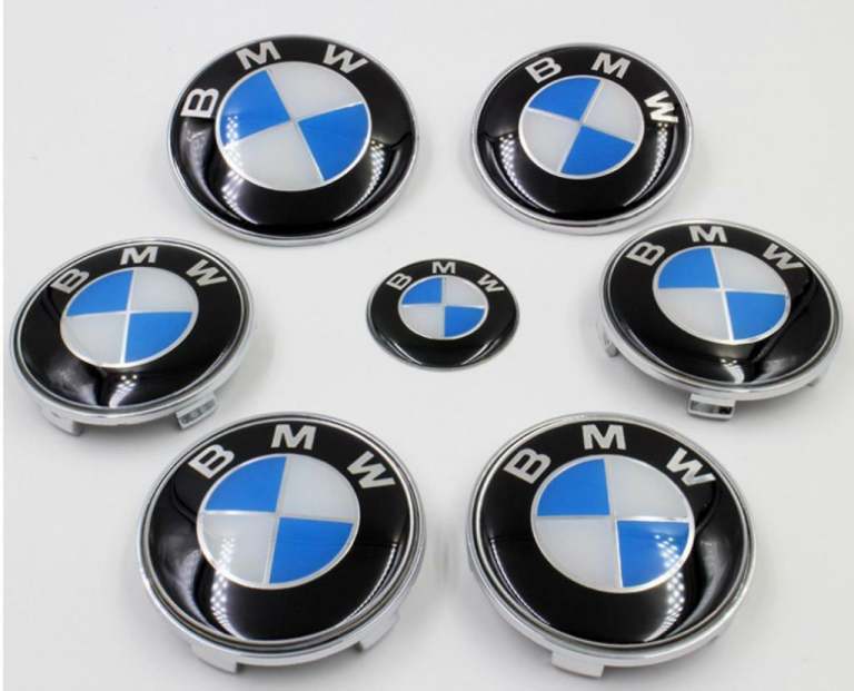 Bmw Badge Set Center Caps Bonnet Badge Boot Badge Steering 7 Piece set blue white