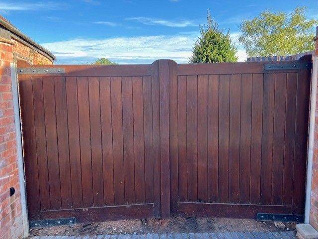 Solid Wood Driveway Gates – Dark Brown, Good Condition