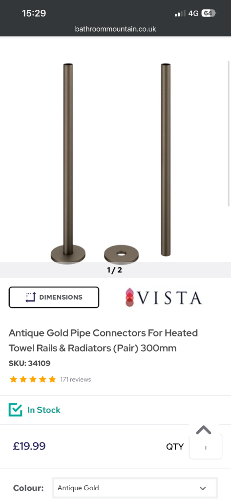 Antique gold 300mm pipe connectors