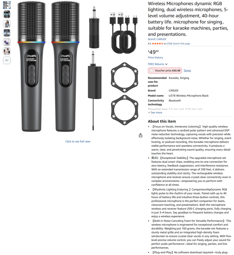 image for dual wireless microphones, 5-level volume adjustment, 40-hour battery|| Brand new 50% off price 