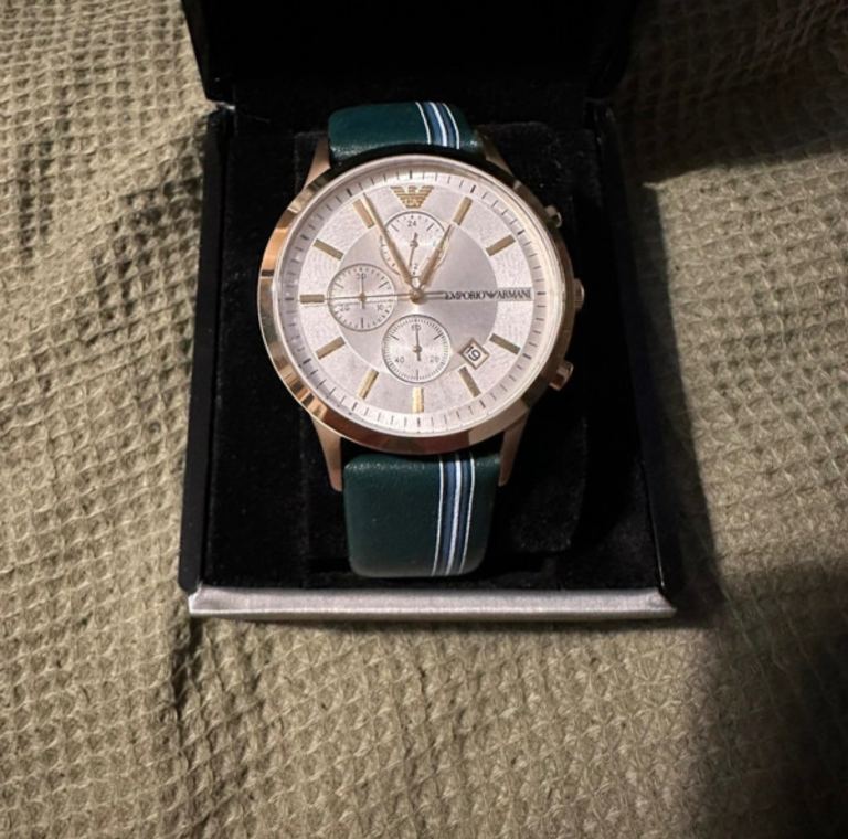 Emporio Armani Renato Silver Green Leather Men's Quartz Chronograph AR11233 