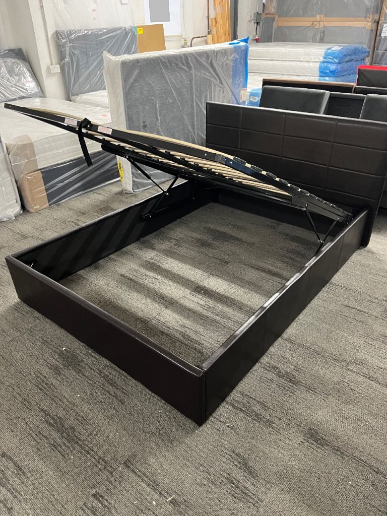 Chocolate Brown Faux Leather Double Ottoman Bed Frame 