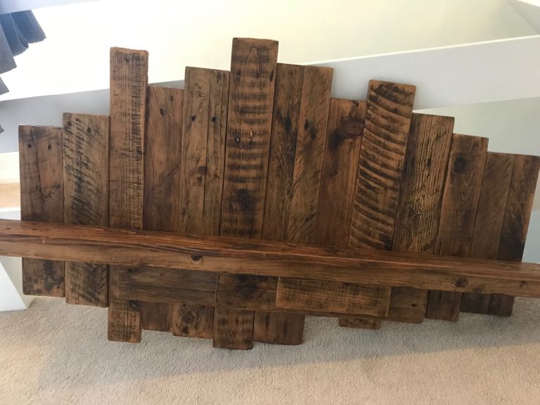 Rustic wooden plank shelf