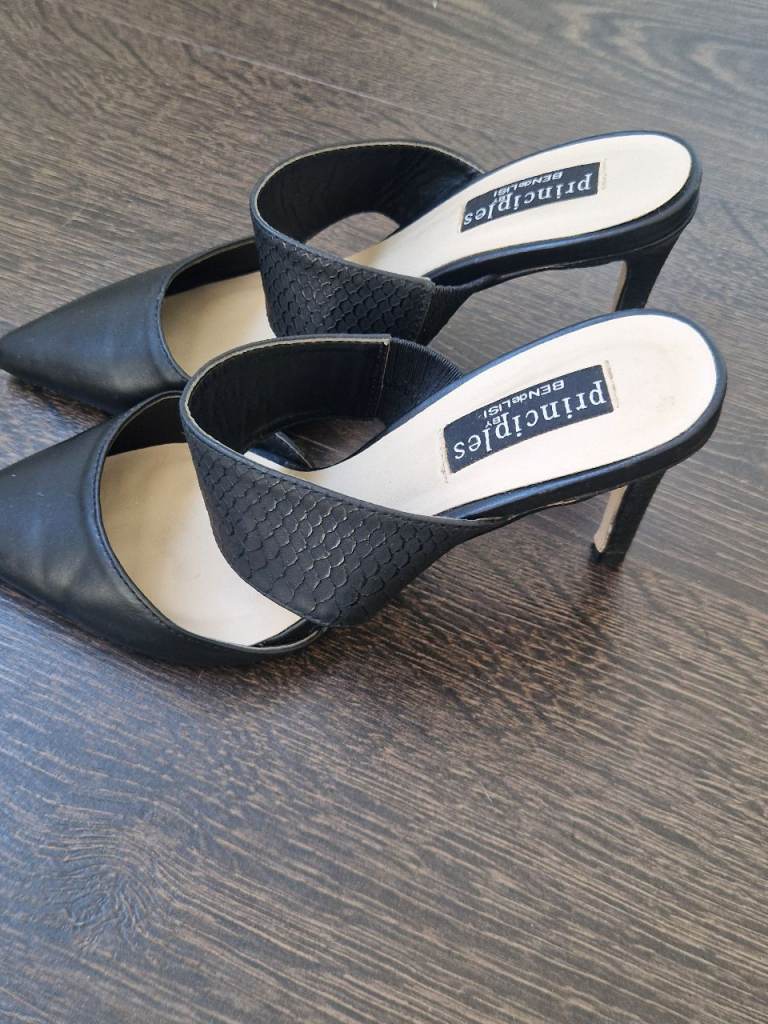 Principles Black Heeled Mules – Good Condition, Size 6