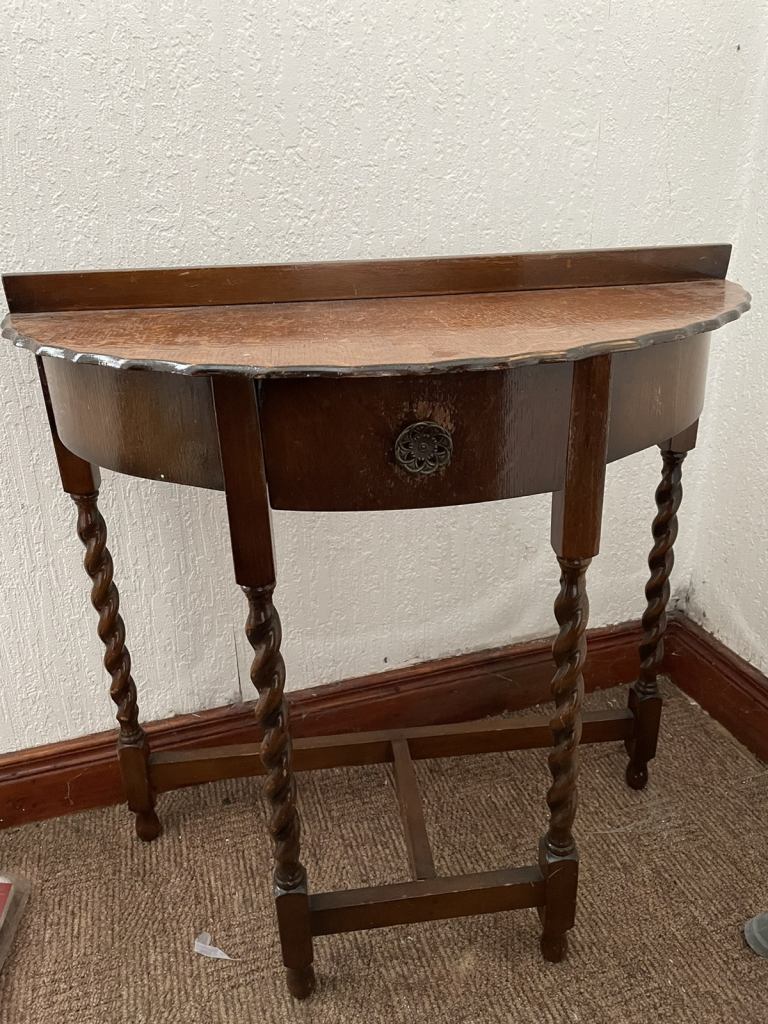 Vintage Hall Side Table - Half Moon - Turned twist spiral legs upcycling project