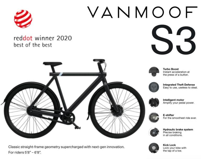 🚴 VanMoof S3, E-Bike, Dark, 20mph, RRP £2248