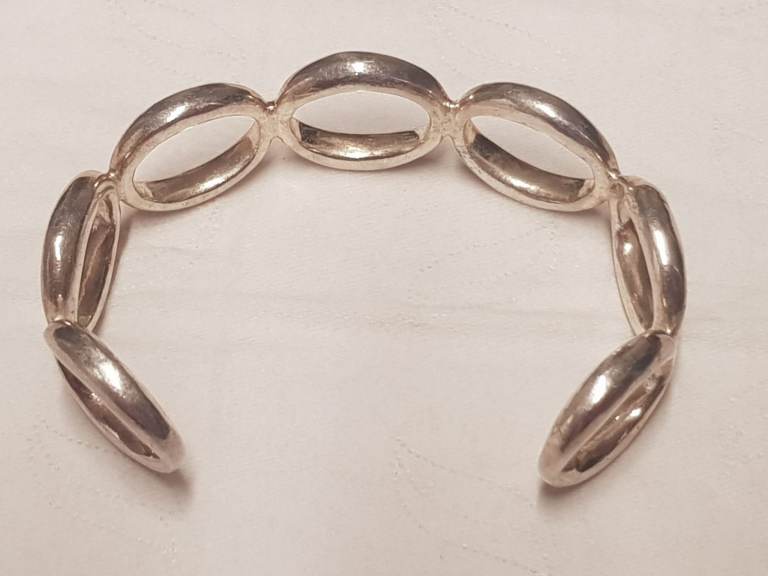 Sterling Silver 925 Circle Link Cuff Bracelet 