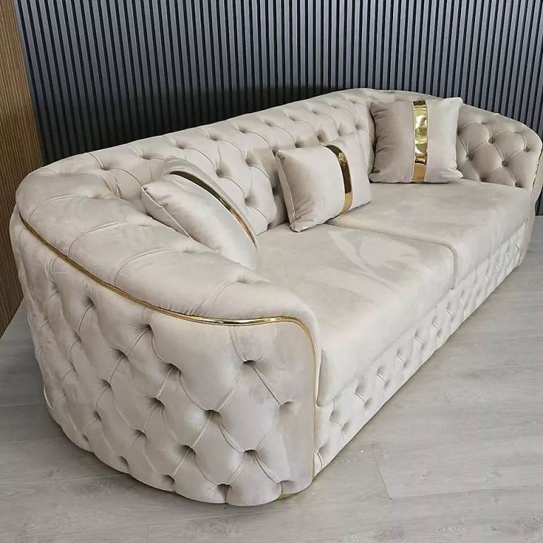 Ambassador Sofa Chesterfield Toronto Metal Trim Fabric - No Frills - 3 Seater - Gold Trim