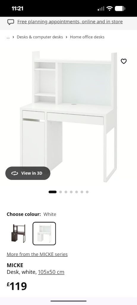 IKEA MICKE Desk with Storage Unit – White, Good Condition