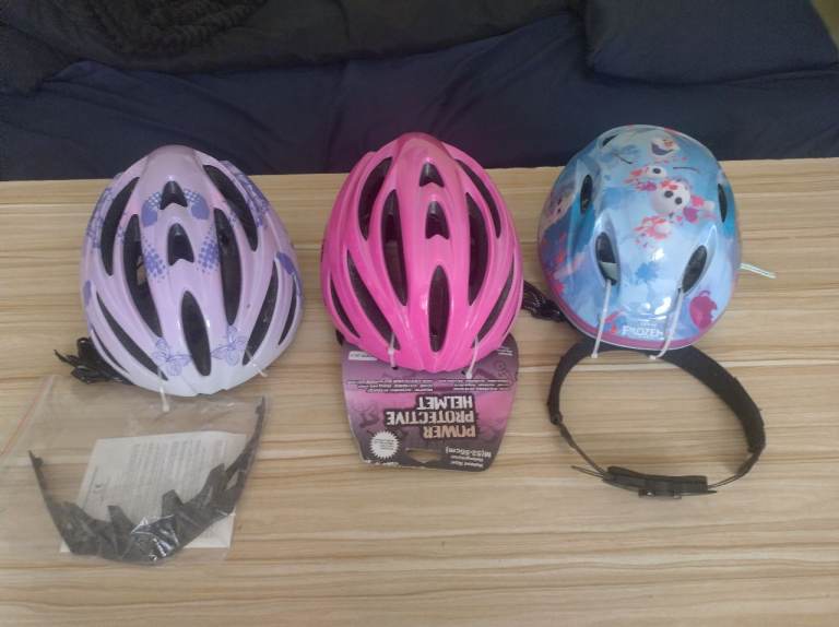 3 Kids Bike Helmets - Pink, Purple, and Frozen Design