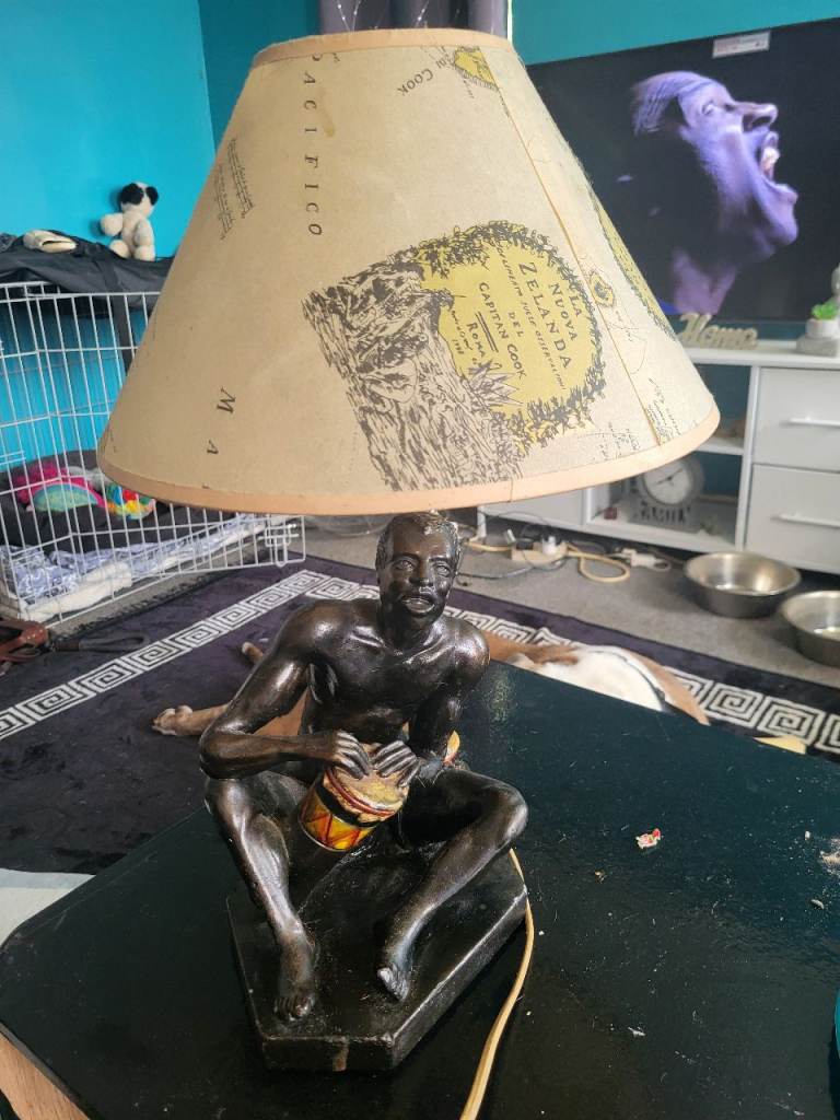 Unique African Drummer Table Lamp with Map Shade