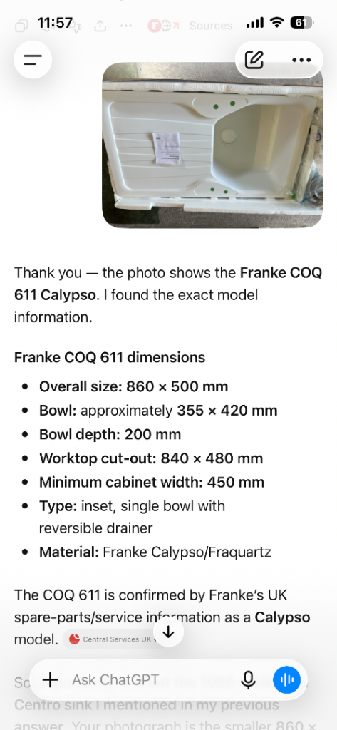 New Franke COQ 611 Calypso Kitchen Sink - White, Fraquartz