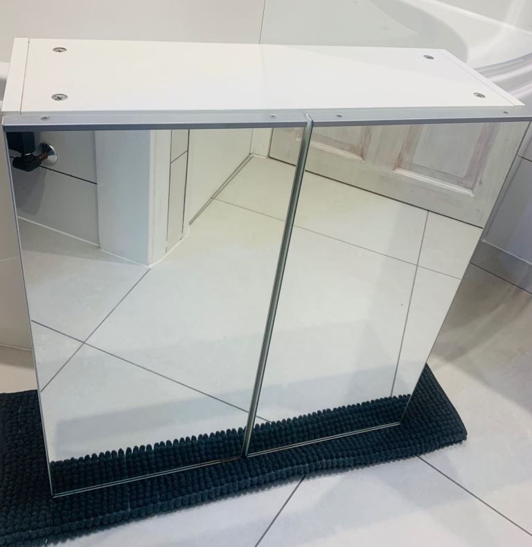 White bathroom cabinet with mirror and adjustable shelves
