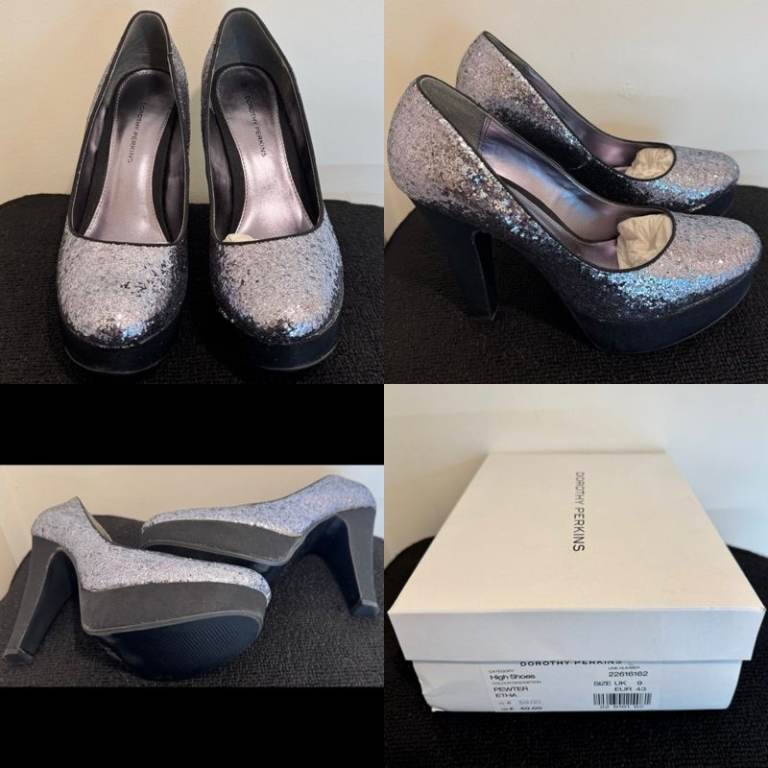 Dorothy Perkins Pewter Glitter Platform Heel Shoes - Pewter £25.
