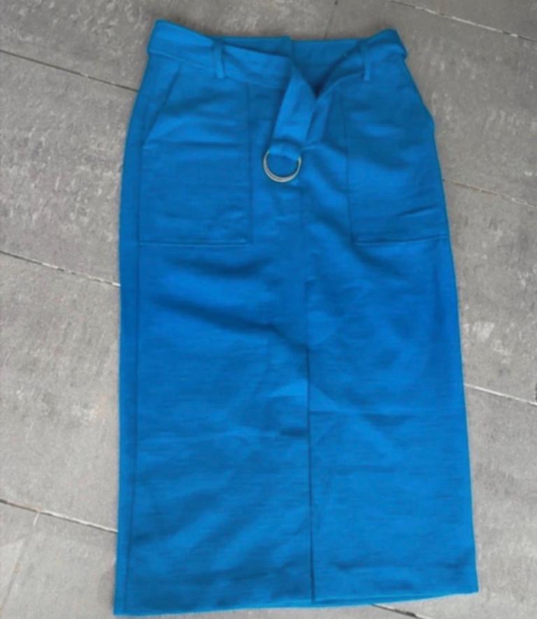 M&S Collection Blue Midi Skirt with Belt – As Good As New