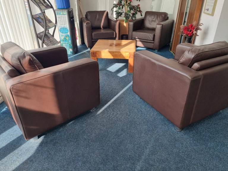 Leather Chairs - Brown x 3 - Good Condition £80