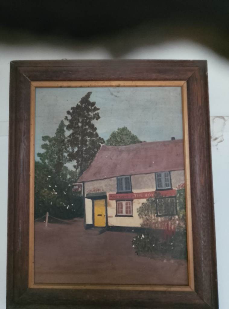 Very old pub looking picture oil 
